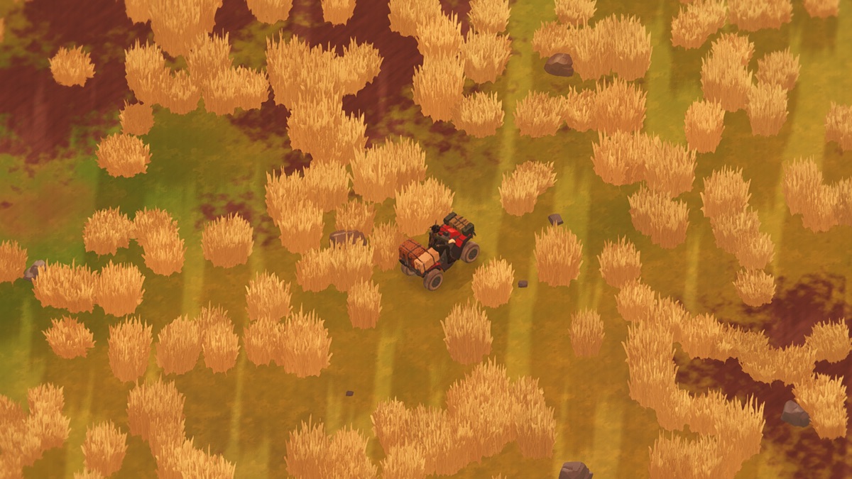 The same spot after a Collector has been run and sealed: the ground has turned green and olive between the same grass clumps and the quad is still parked in the middle.